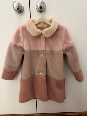 Pink Chicken Girls' Colorblock Faux-Fur Coat in Pink, Tan & Rose